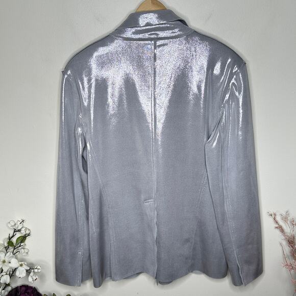 NORMA KAMALI Single Breast Straight Fit Jacket Blazer Silver Metallic Sz M {3K6} - Picture 4 of 6
